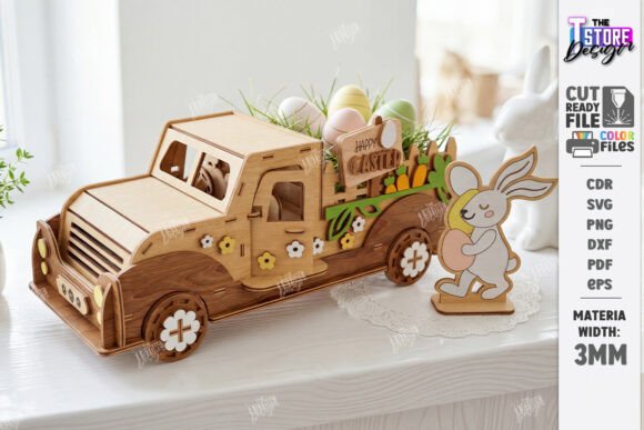 3D Easter Bunny Truck Laser Cut Design