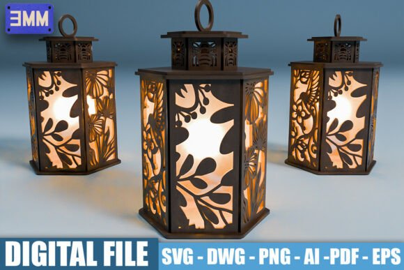 3D Floral Lantern Laser Cut Files for Stands