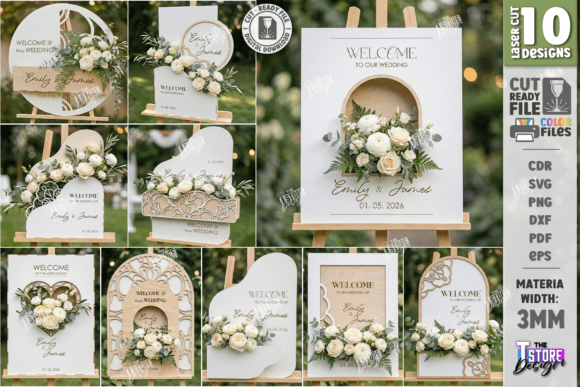 3D Floral Wedding Welcome Signs Bundle for Laser Cutting