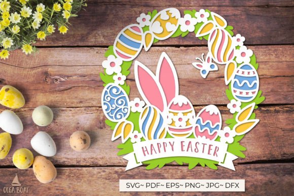 3D Happy Easter Wreath Graphics for Crafts