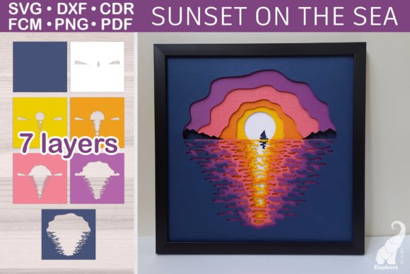 3D Layered Paper Sunset on the Sea SVG