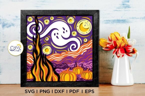 3D Stary Night Halloween Shadow Box SVG
