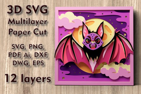 Bat 3D SVG Multilayer PaperСut Files for Halloween Decor