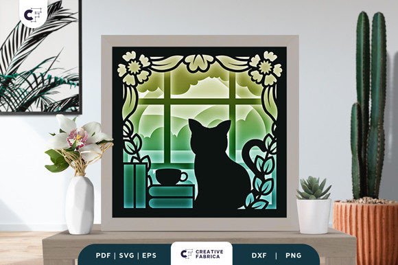 Bloom Spring Window 3D SVG: A Cat in the Window for Handmade Sellers