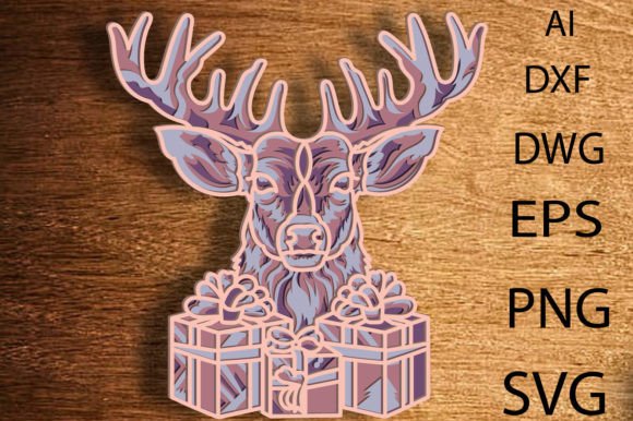 Christmas Deer 3D Layered SVG, Digital