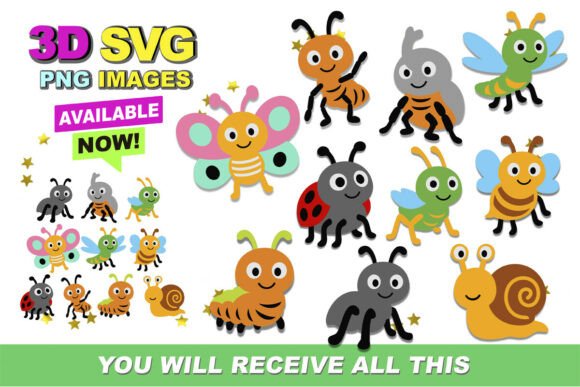 Cute Bugs Elements 3D SVG and Clipart Graphics