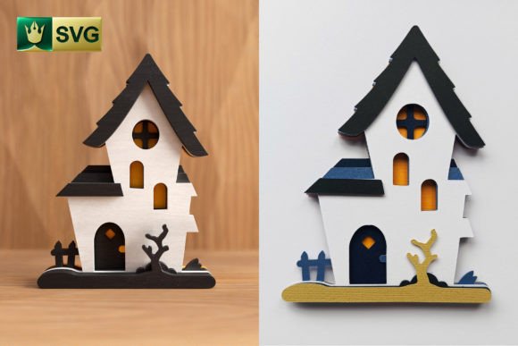 Cute Halloween House V3 3D Layered SVG for Laser Cutting and Ornaments