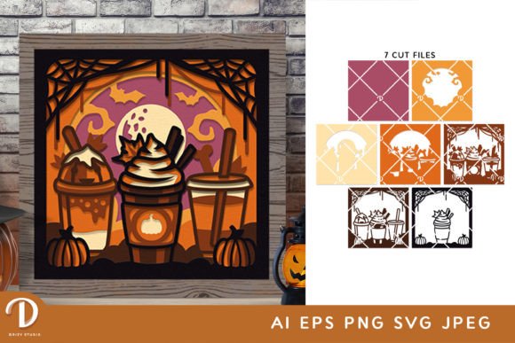Halloween Coffee Drink 3D Shadow Box SVG