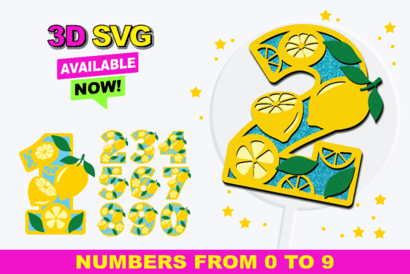 Lemon Numbers 3D SVG for Signs and Packaging