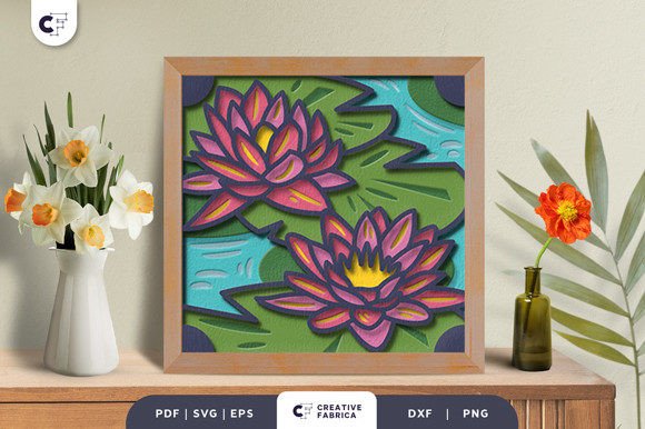 Lotus Flower 3D Shadow Box Papercut for Seasons and Web Design