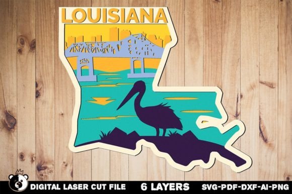 Louisiana SVG, 3D Laser Cut Layered File for Wall Decor