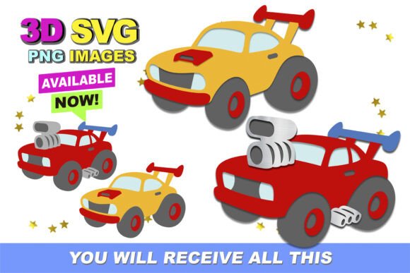 Muscle Cars Elements 3D SVG Graphics for Crafts