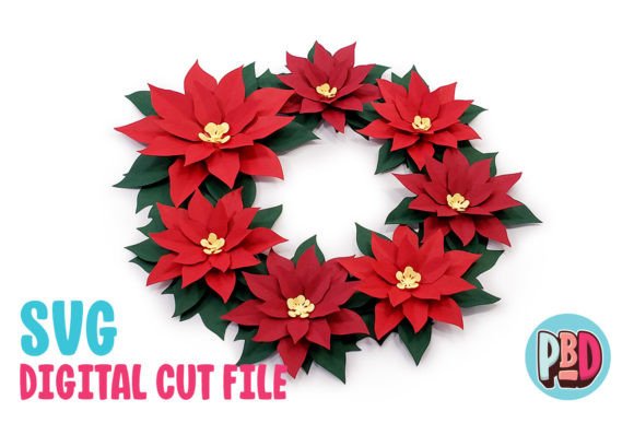 Poinsettia Wreath 3D SVG for Christmas Branding
