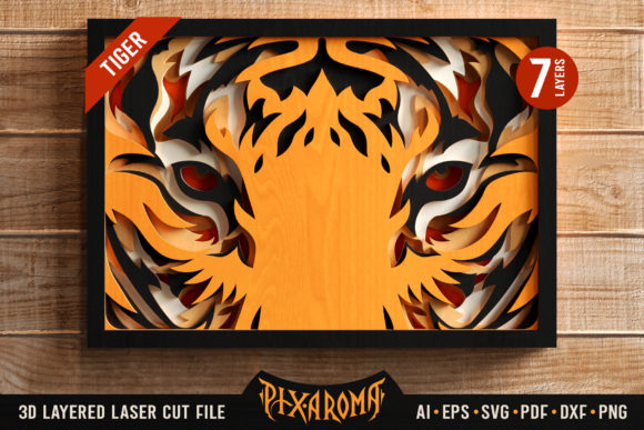 Tiger 3D Layered Animal Laser Cut File for Shadow Boxes and Branding