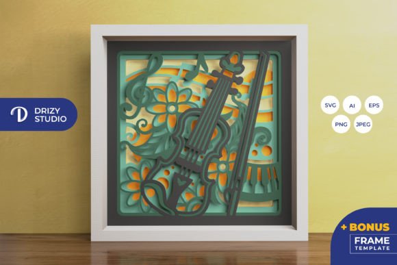 Violin Mandala 3D Shadow Box: 3D SVG for Branding